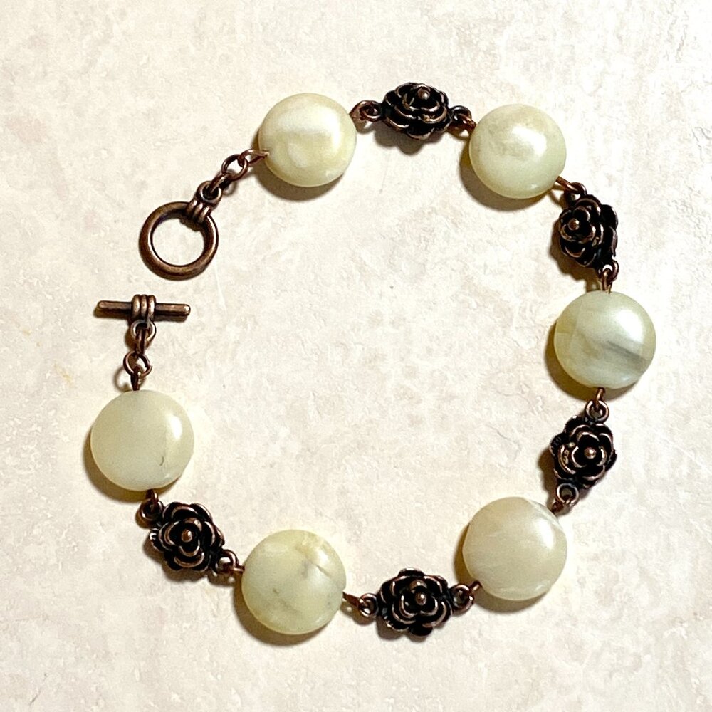 2/$20, Natural Yellow Opal Bracelet, Genuine Gemstone + Copper Rose
